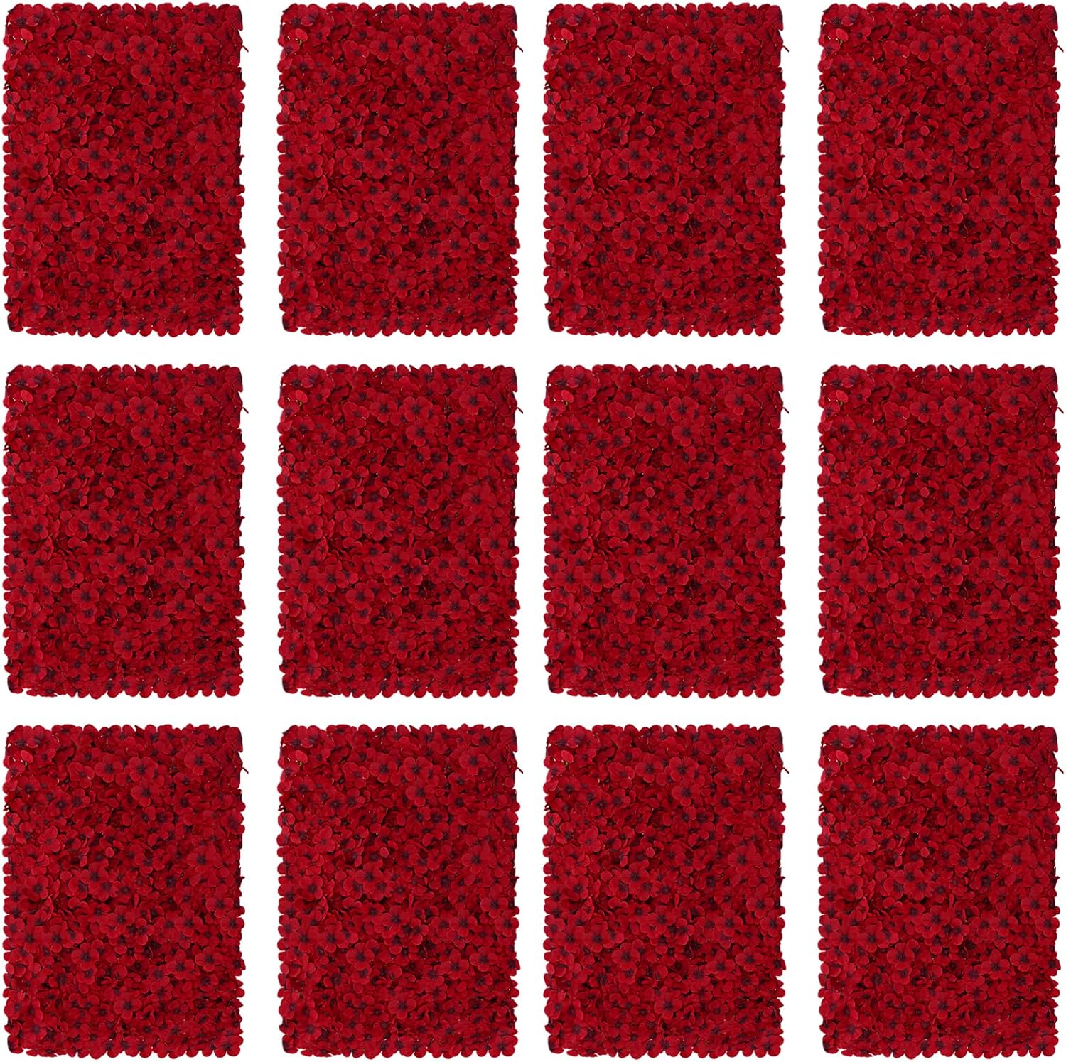 12Pcs Flower Wall Panel Backdrop Decor 24" × 16" Red Artificial Floral Backdrop for Wedding Party Baby Bridal Shower, Hanging 3D Fake Hydrangea Wall Decoration