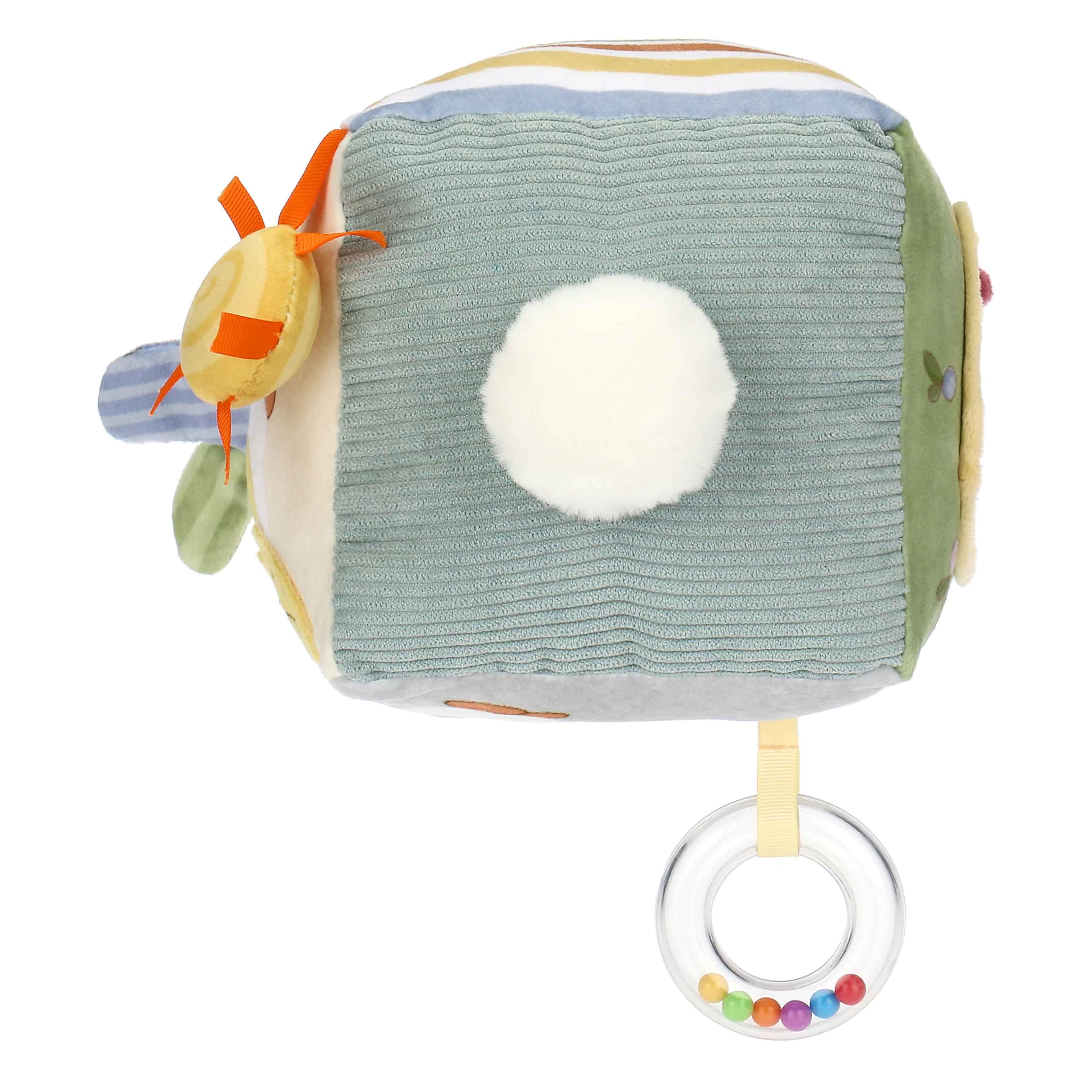 THUN - Gioco cubo in tessuto - Esterno: 97% Poliestere, 2% cotone, imbottitura 100% poliestere + PE - Collezione Baby Dolce Fattoria - 14 x 14 cm