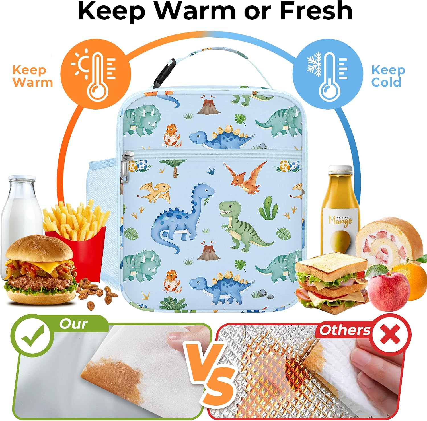 Clastyle Dinosaur Insulated Kid Lunch Bag Tote School Lunch Box Container