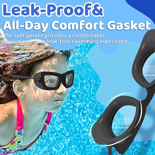 Miniatura 9 de Vvinca Gafas de natación para niños, paquete de 2 gafas de natación para niños pequeños, correa elástica, sin tirones de pelo, antivaho, gafas de