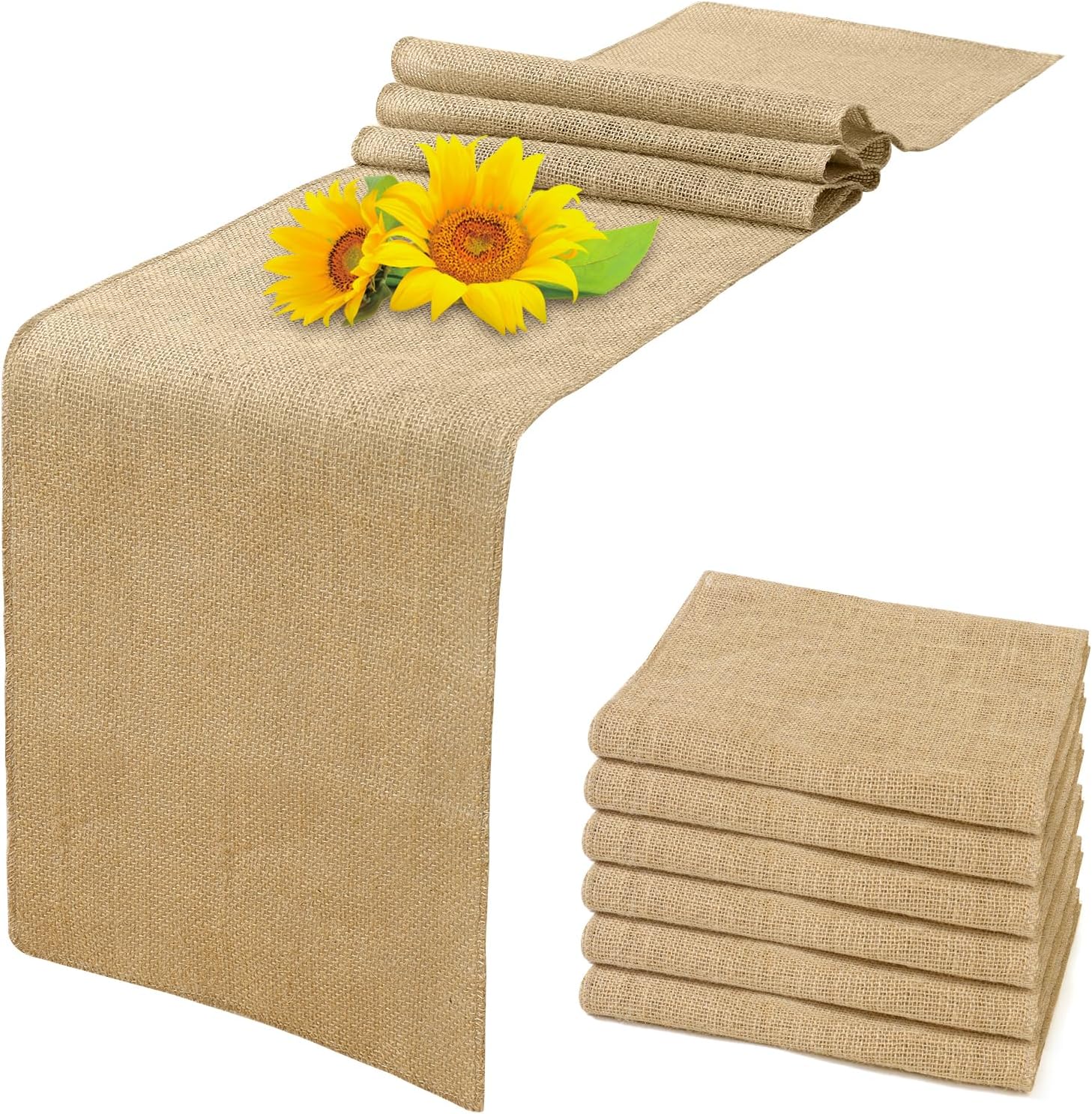 6 Pack Natural Burlap Table Runners 12 x 108 Inch Long Farmhouse Rustic Jute Fabric Table Runner for Western Wedding Table Decorations, Vintage Burlap Roll for Party Placemat Crafts Table Decor Cover