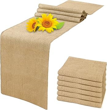 6 Pack Natural Burlap Table Runners 12 x 71 Inch Long Farmhouse Rustic Jute Fabric Table Runner for Western Wedding Table Decorations, Vintage Burlap Roll for Party Placemat Crafts Table Decor Cover