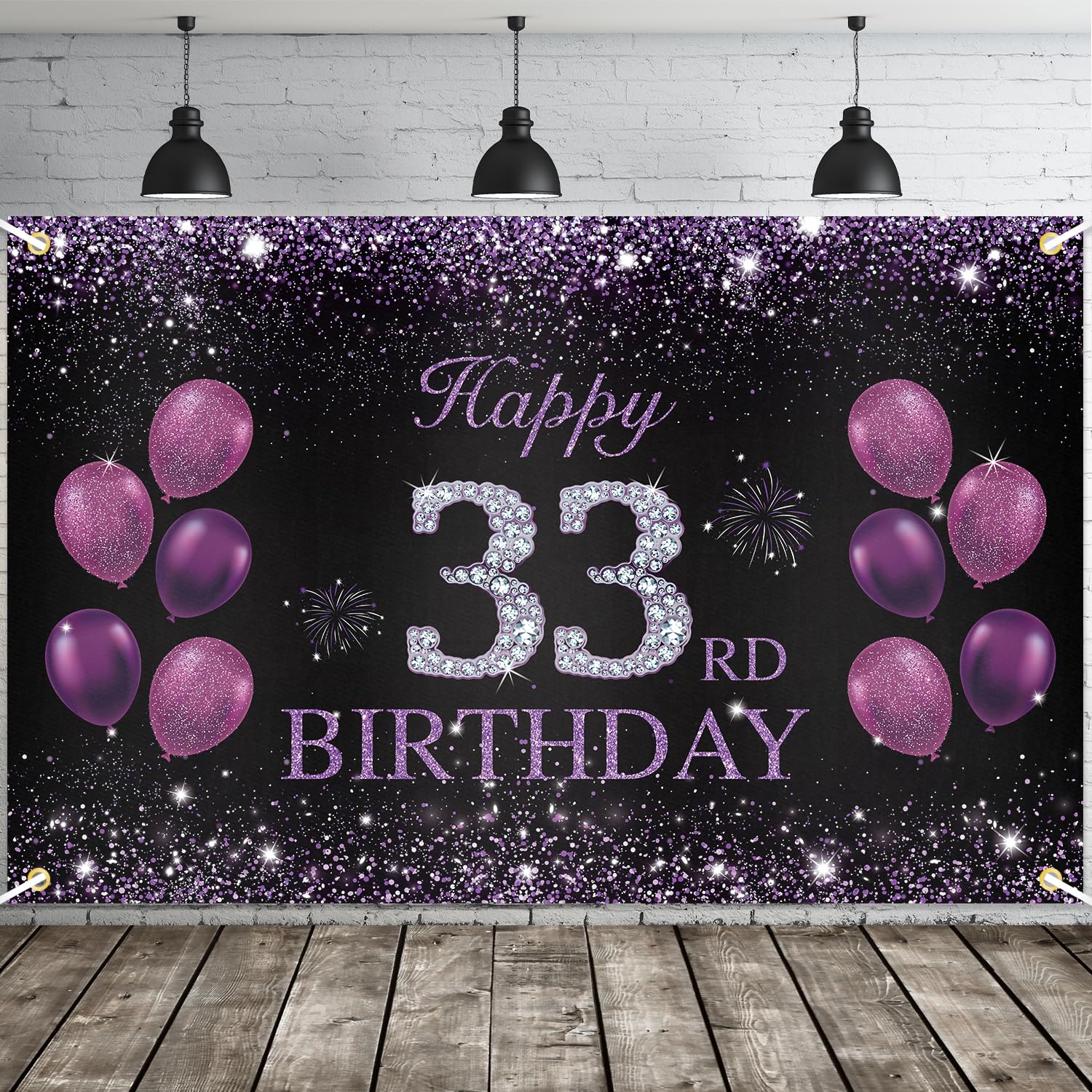 JOYKY Happy 33rd Birthday Banner, Purple Happy 33rd Birthday Party Decorations for Women, 33 Year Old Birthday Supplies Backdrop Décor, 5.9 X 3.8 Fts