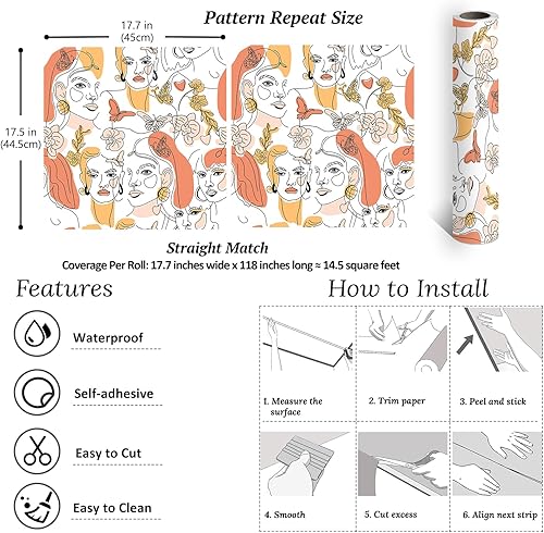 Miniatura 16 de VEELIKE Papel tapiz geométrico rosa suave para despegar y pegar, papel de contacto geométrico rosa para armarios, estantes, paredes, 17.7 x 118