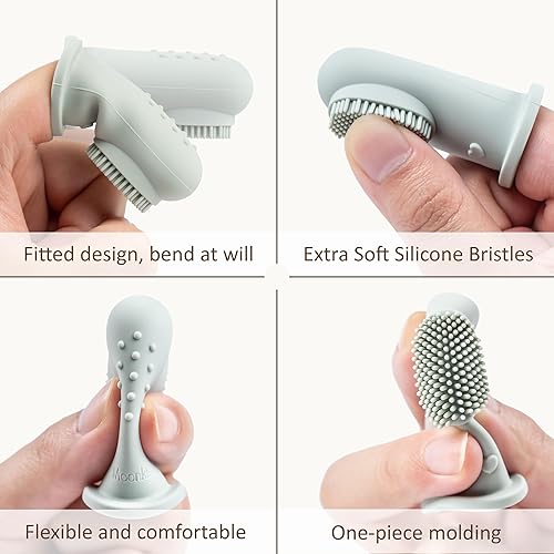 Miniatura 6 de Moonkie Kit de limpiador oral para lengua y cepillo de dientes para dedos de bebé, 3 piezas (rubormalva pálidarubor)