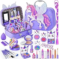 BeayuckKidsFunnyToy Kids Makeup Kit for Girls - Washable Flying Horse Cosmetic Set with Storage Case, Ages 3-12+ Purple