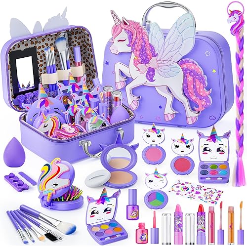 Kids Makeup Kit for Girls - Girls Makeup Kit Toys, Real Washable Cosmetic Set with Storage Case, Kids Play Makeup Set for Christmas Birthday Gift 3 4 5 6 8 10 11 12+ Years Old, Purple