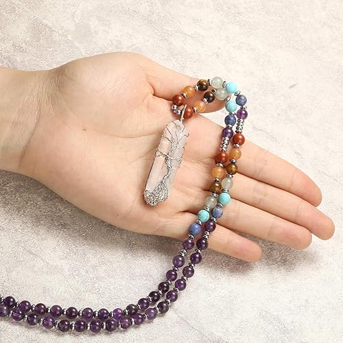 Miniatura 5 de Jovivi Collar de cristales curativos naturales de 7 chakras envueltos en alambre con piedra de cuarzo transparente, curación puntiaguda, equilibrio