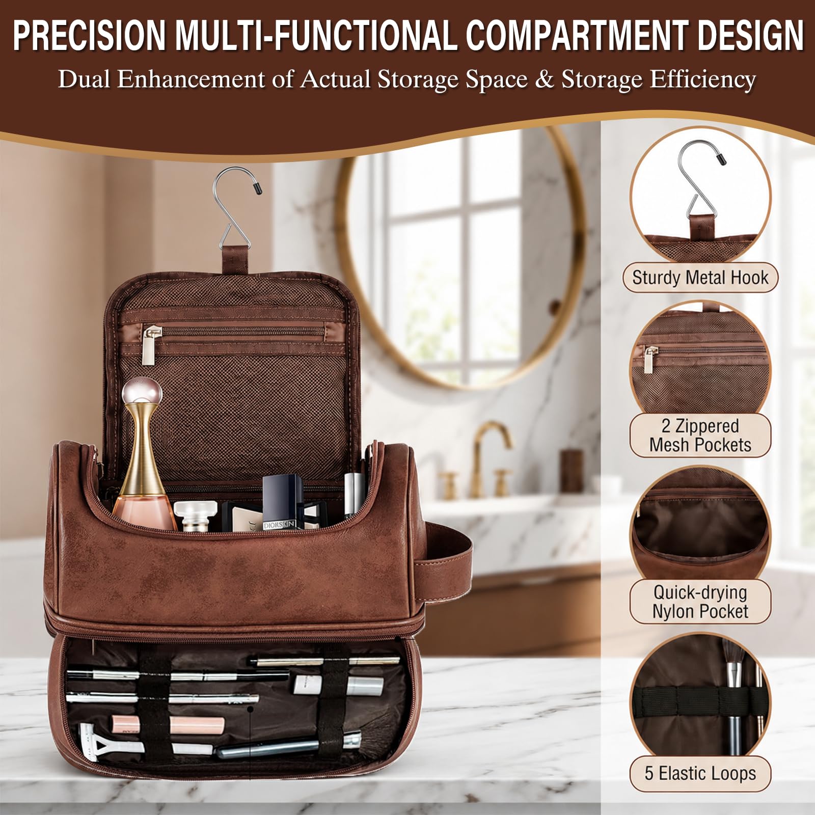 Sparklove Regali personalizzati per gli uomini, borsa da toilette con iniziale personalizzata con monogramma inciso al laser, kit da viaggio in pelle, organizer per rasatura, regalo unico per lui