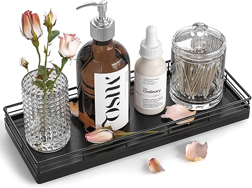 Focusonit Bandeja de baño de roble para mostrador, bandeja de tocador de madera de 11.2 pulgadas para vela de perfume, organizador de encimera de