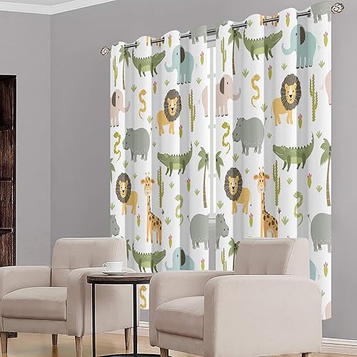 Miniatura 21 de MESHELLY Cortinas de safari para niños, 42 pulgadas de ancho x 63 pulgadas de alto, bolsillo para barra, lindos animales de dibujos animados