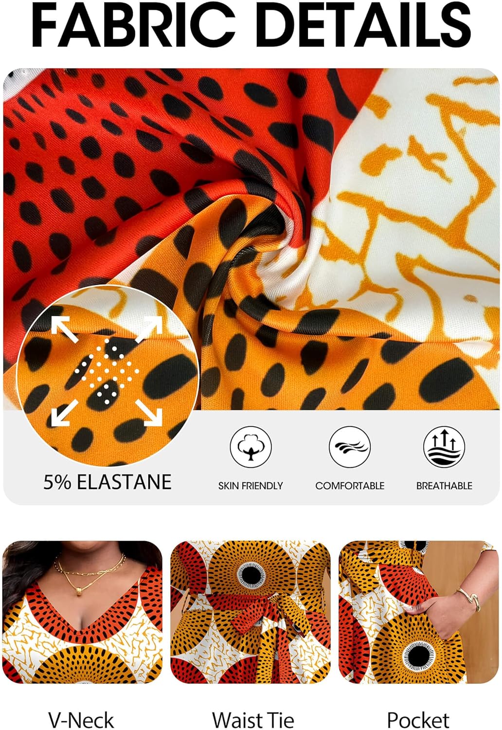 FANDEE Plus Size Midi Dresses for Women - A Line Church Dress V Neck 3/4 Sleeve Wedding Guest Cocktail with Pockets(XL-5XL) - Image 7