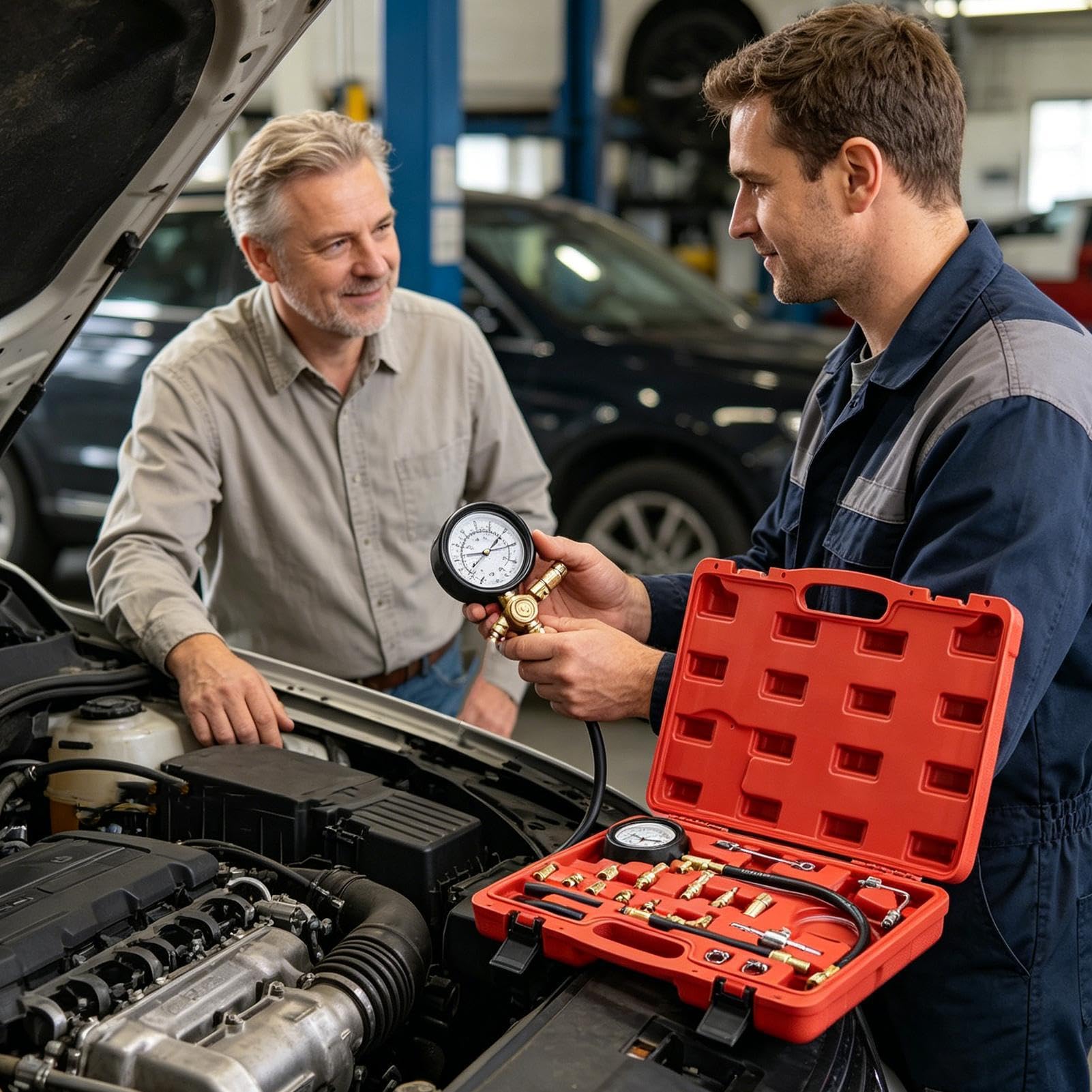 Tester Compressione Motore Manometro Compressione Iniettori 0-10 Bar | Strumento Diagnostico Iniettori Olio Per , Auto, Camion, Moto, Garage Domestico, Officina, Meccanici E Tecnici