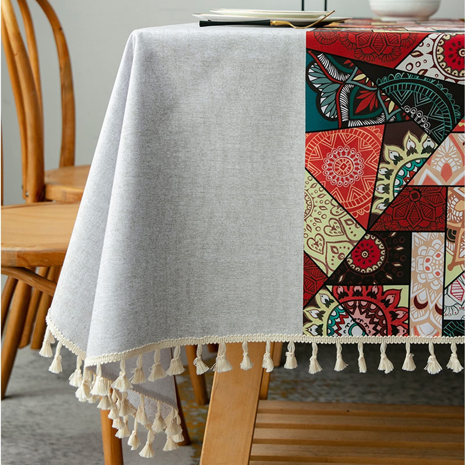 Tovaglia rettangolare, in poliestere e cotone, per interni ed esterni, perfetta per cucina, sala da pranzo, picnic e vacanze, 130 x 130 cm