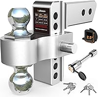 Vullteeon 6 Inch Adjustable Drop Hitch for 2.5" Receiver - 18,500 LBS GTW Class V Tow Ball Mount, Dual 2" & 2-5/16" Chrome Balls, Anti-Theft Locks