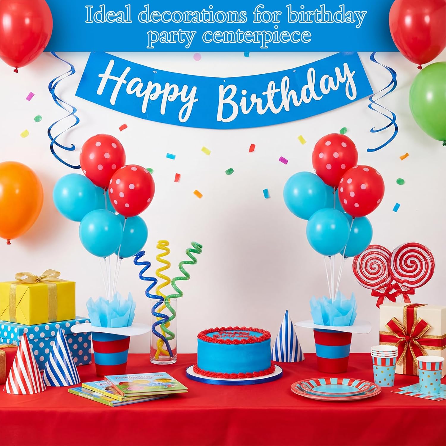 Civaner 6 Set Patriotic Balloon Stands Centerpieces Table Decoration Include Red White and Blue Top Hat, Balloon, Table Float, Paper for Birthday Party Wedding 4th of July Balloons Decoration