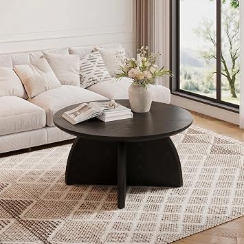 Tribesigns 80cm Round Coffee Table, Black Low Coffee Table for Living Room, Modern Wooden Accent Center Table Sofa Side Table for Apartment, Small Space, Office Reception