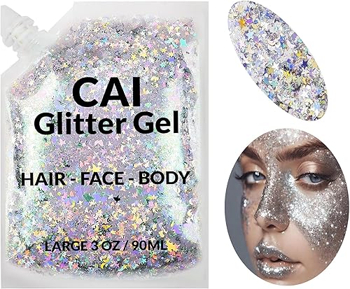 Vista 28 de CAI BEAUTY NYC brillantina Fácil de aplicar, fácil de quitar brillantina gruesa para cuerpo, cara y pelo Bolsa holográfico Grado Cosmético .1
