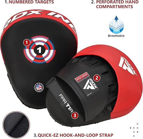 Miniatura 2 de RDX Almohadillas de boxeo, manoplas de enfoque, gancho curvo de cuero Maya Hide y almohadillas de mano Jab Target, ideales para MMA, kickboxing,
