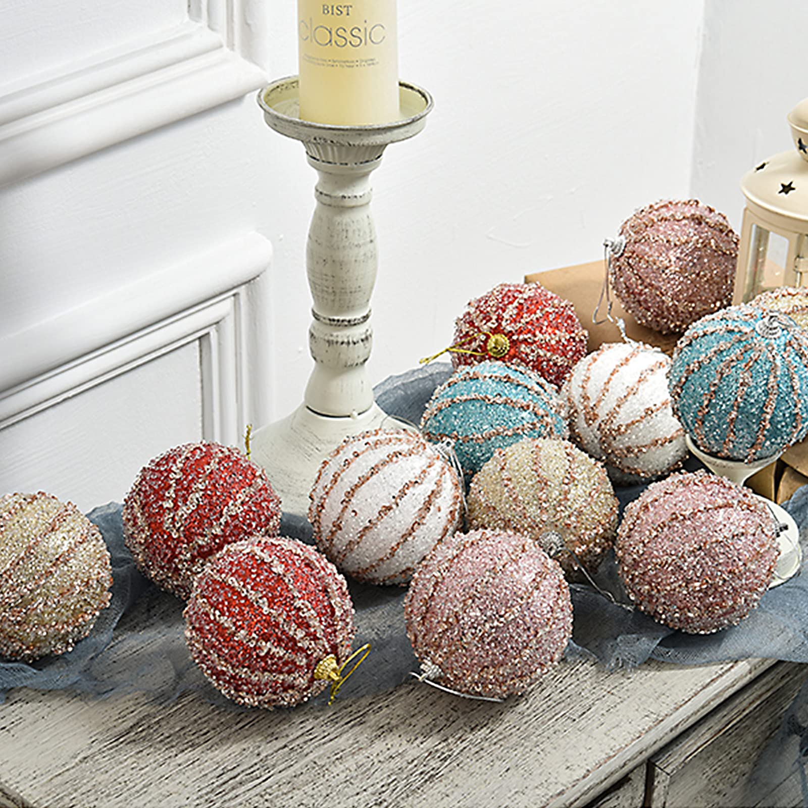 Weddi Weihnachtskugeln, Dekorationszubehör, 10 Stück Weihnachtskugel-Ornamente, 3,15 Zoll Glitzer-Pailletten-Schaumstoffkugel, bruchsichere Weihnachtsdekoration, Baum-Hängekugeln for Weihnachtsbäume (