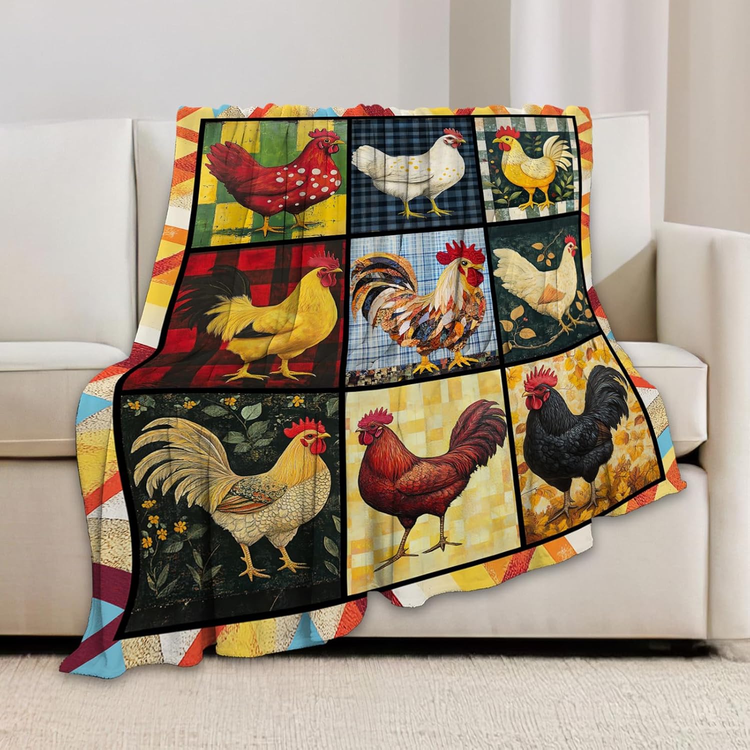 Rooster Blanket, Chicken Throw Blanket, Farmhouse Rooster Gifts Blankets Stuff Fleece Flannel Plush for Women Men Boys Girls Lovers Adults Soft Bedding Gift for Sofa Bed Office Home Decor 50"x40" - Image 4