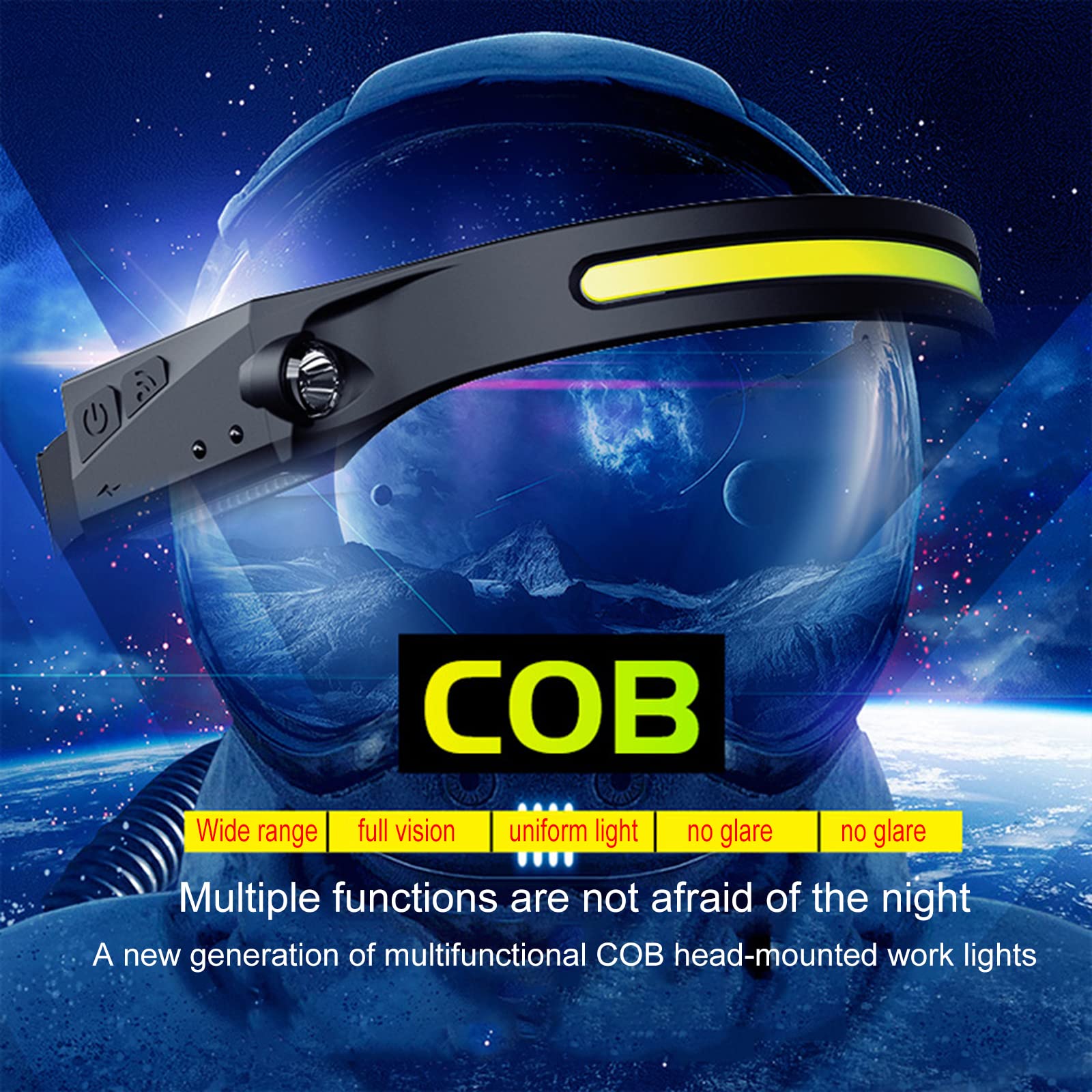 Linterna frontal LED USB 350 lúmenes COB LED faro con sensor de movimiento, IPX4 impermeable, ideal para correr, camping, senderismo, pesca, caza, escalada