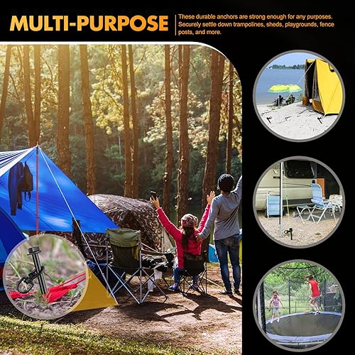 Miniatura 7 de Hiboom Paquete de 4 anclajes de tierra atornillados de 12 pulgadas, estacas de tienda de campaña resistentes con mango en T, llave hexagonal para