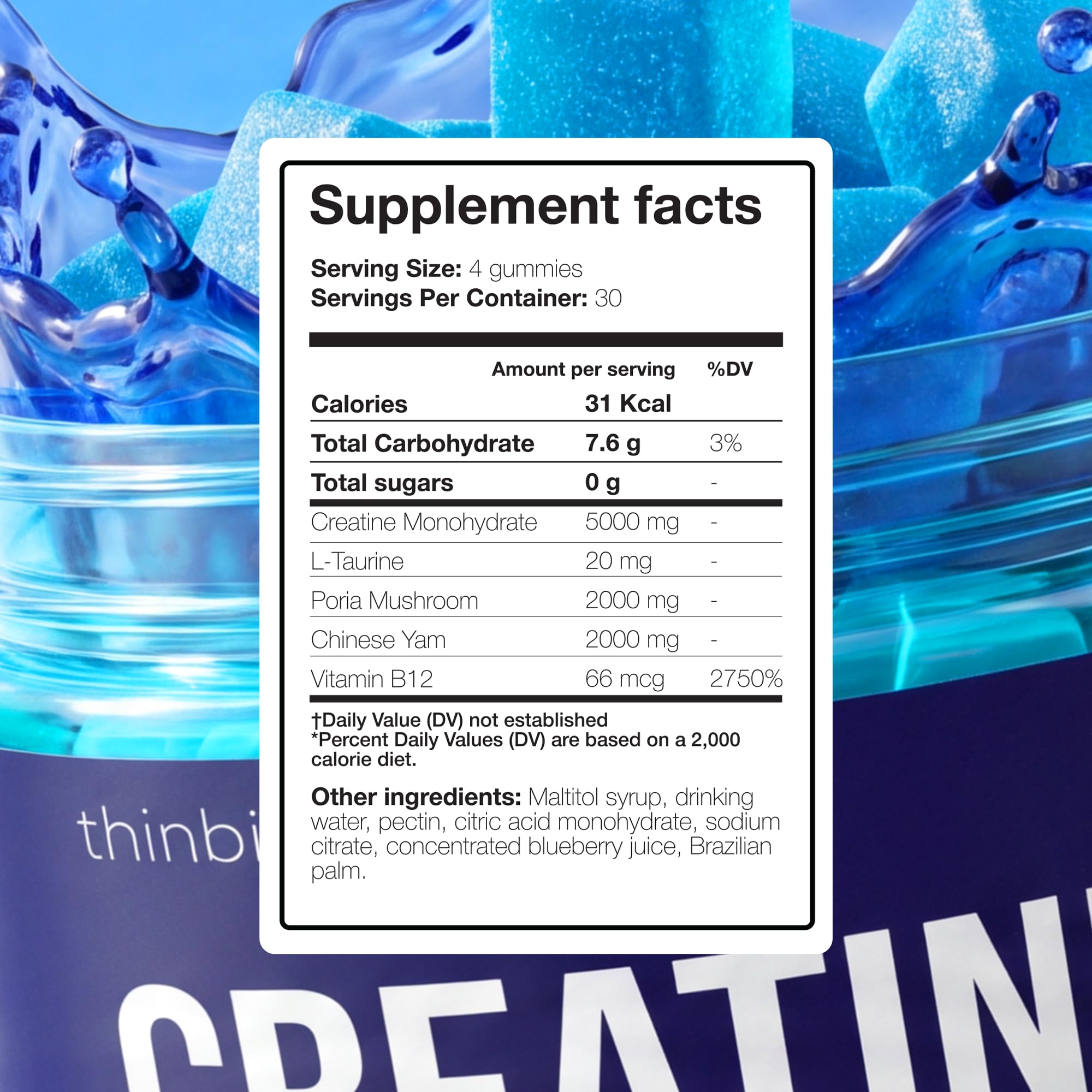 Thinbi Creatine Gummies for Women & Men, Monohydrate, Blueberry, 120 Count — Amazon image 8