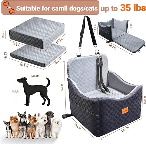 Miniatura 7 de Cama de asiento de coche 2 en 1 para perros pequeñosmedianos de hasta 35 libras, asiento elevador para perros de viaje con cojín grueso de espuma