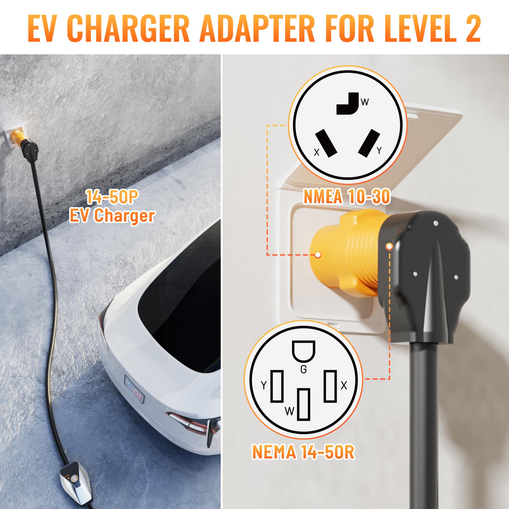 MECMO NEMA 10-30P To 14-50R EV Adapter - For Tesla & Electric Vehicles To Charge From Old 3-Prong Dryer Outlet