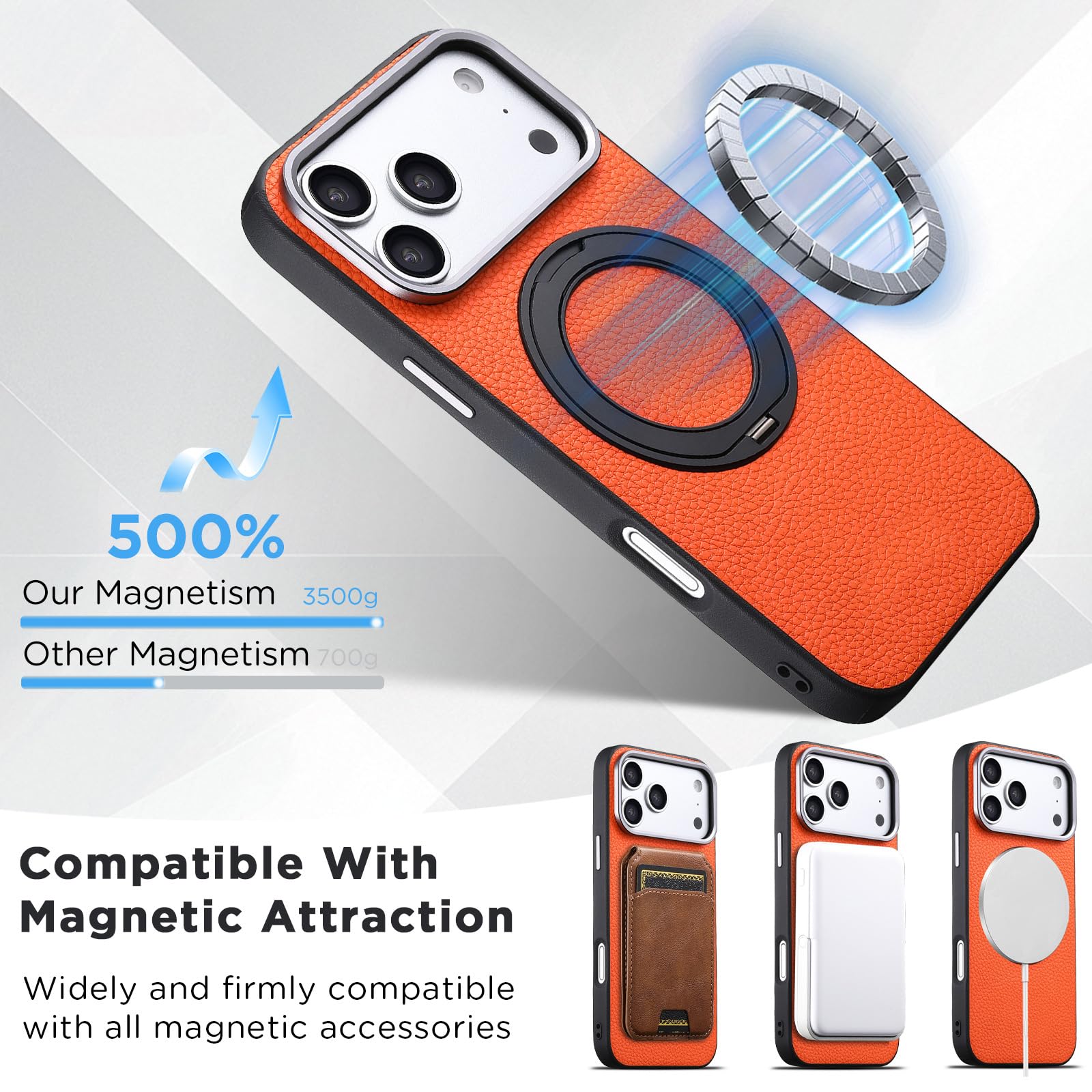 Coque Magnétique pour iPhone 18 Pro Max/18 Pro, Protection Caméra Cuir