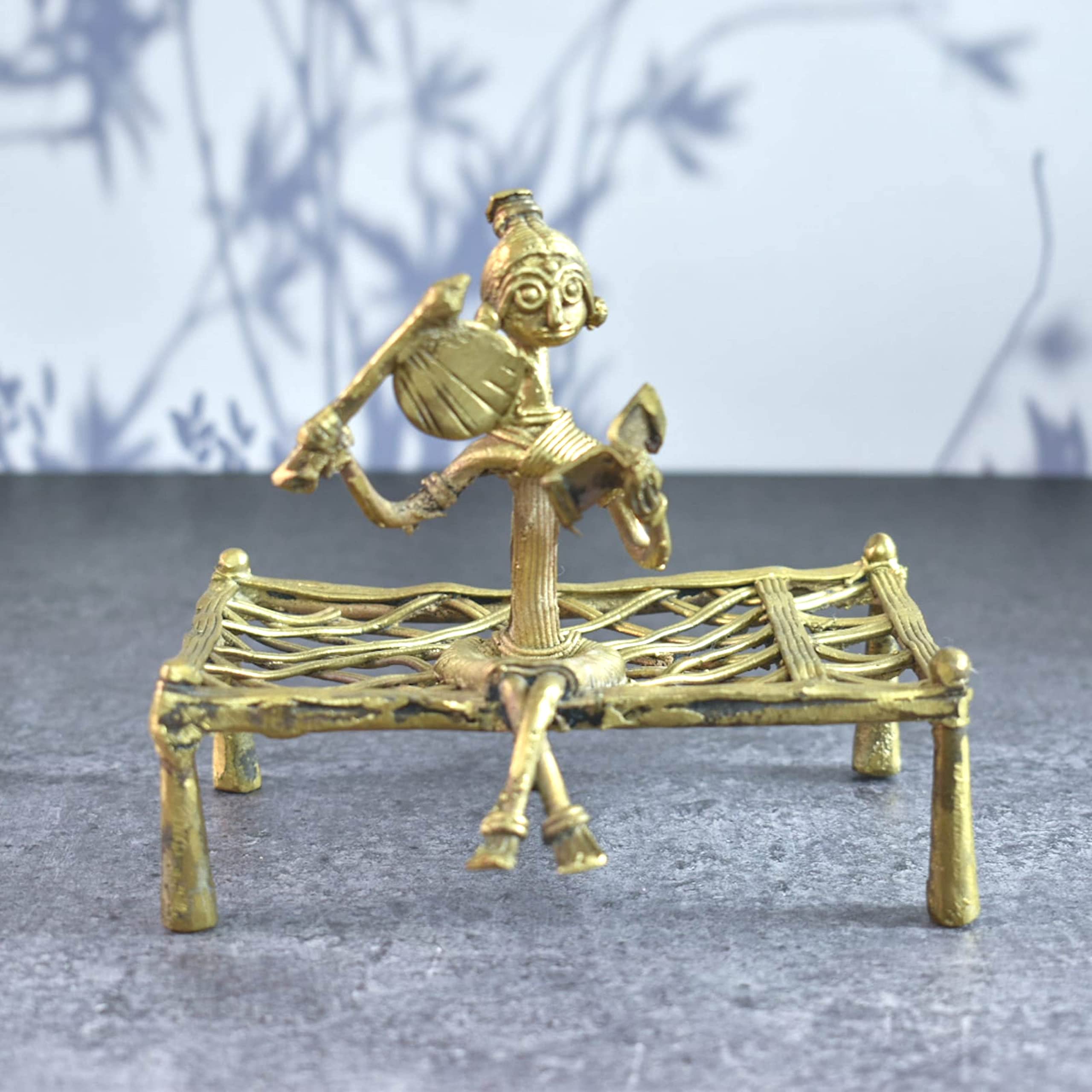 India House-Indian Brass Decor Lady Khatia Figurine/Handcrafted Dhokra Art/Brass/Showpiece/Decoration/Handmade/Decor/B-5 INCH