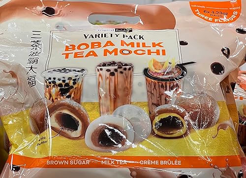 Miniatura 3 de Boba Tea Milk Mochi - Paquete variado de tres sabores azúcar morena té con leche crema brulee 6 bolsas envueltas individualmente total 2538 onzas