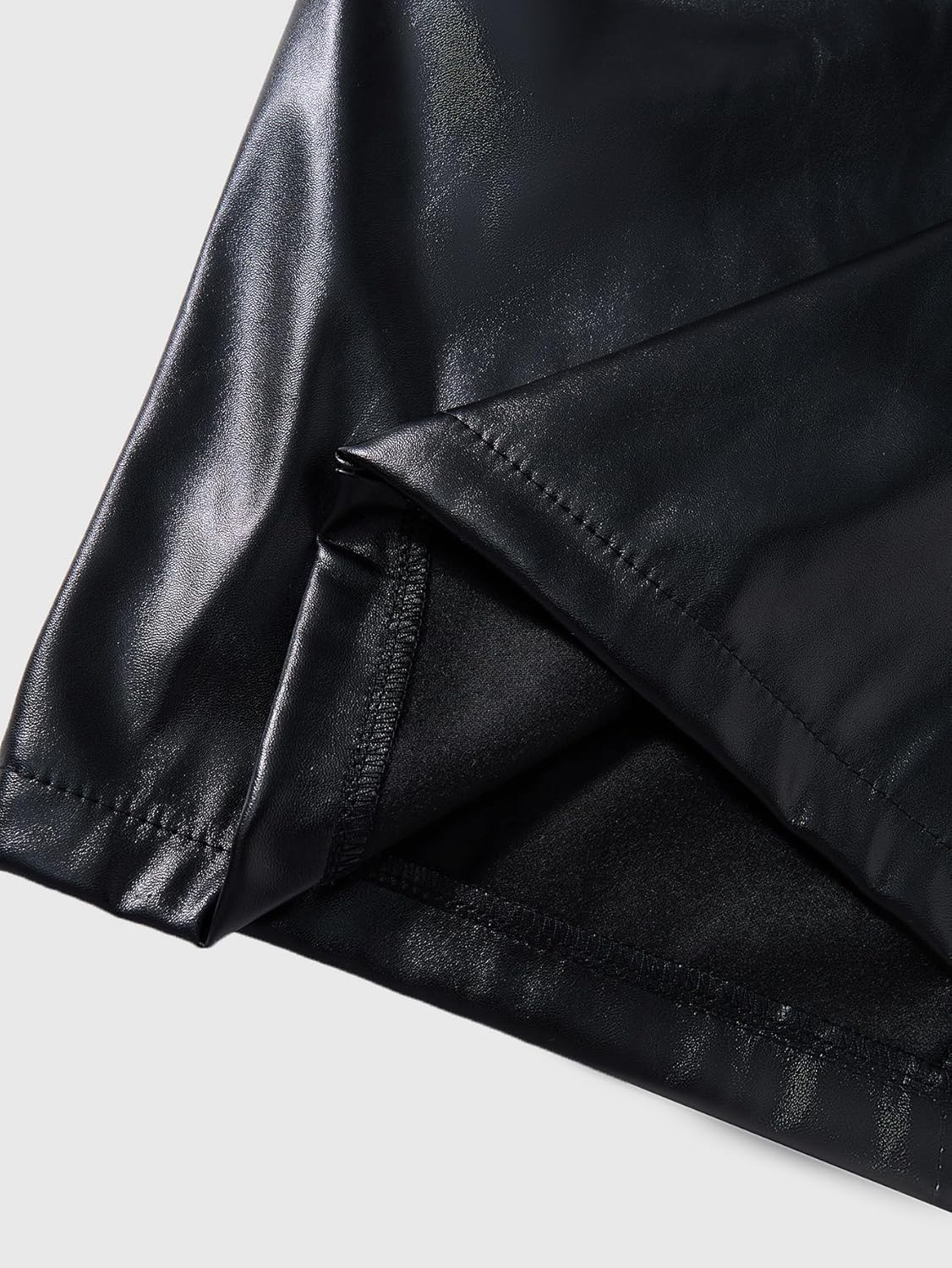 Women's Pu Leather Bodycon Pencil Skirt Elegant High Waisted Slit Business Casual Skirts