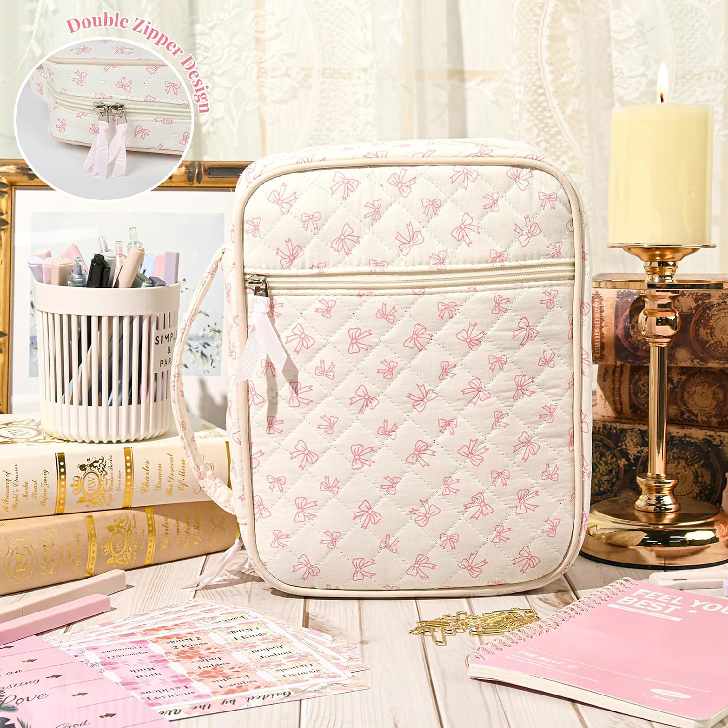 Bible Cover for Women Bible Case Large Bag Study Supplies Journaling Kit Book Carrying Case with Highlighters Christian Gifts for Women