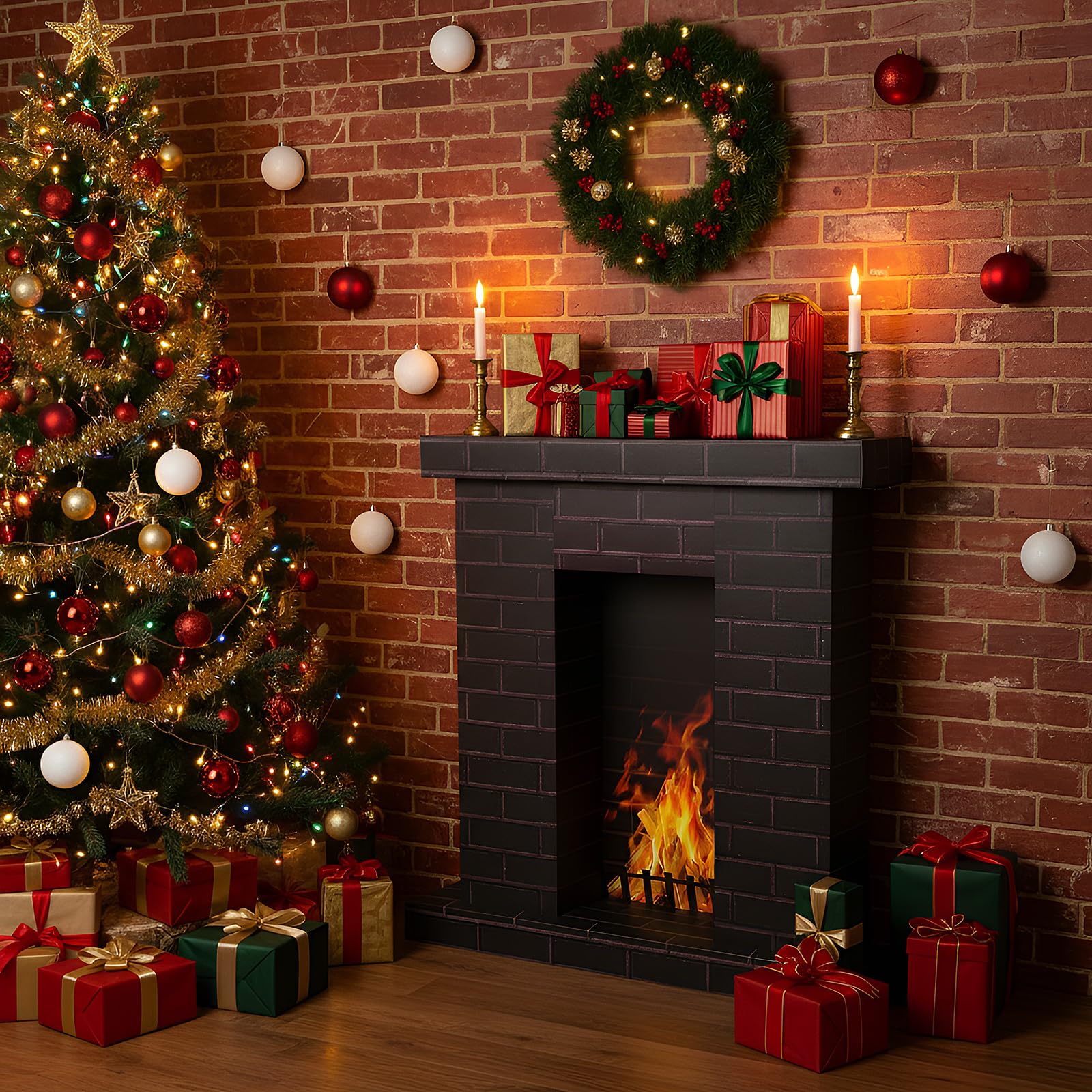 AmazingSpark Weihnachtskamin Karton 3D Fake Kamin Dekor Schwarz