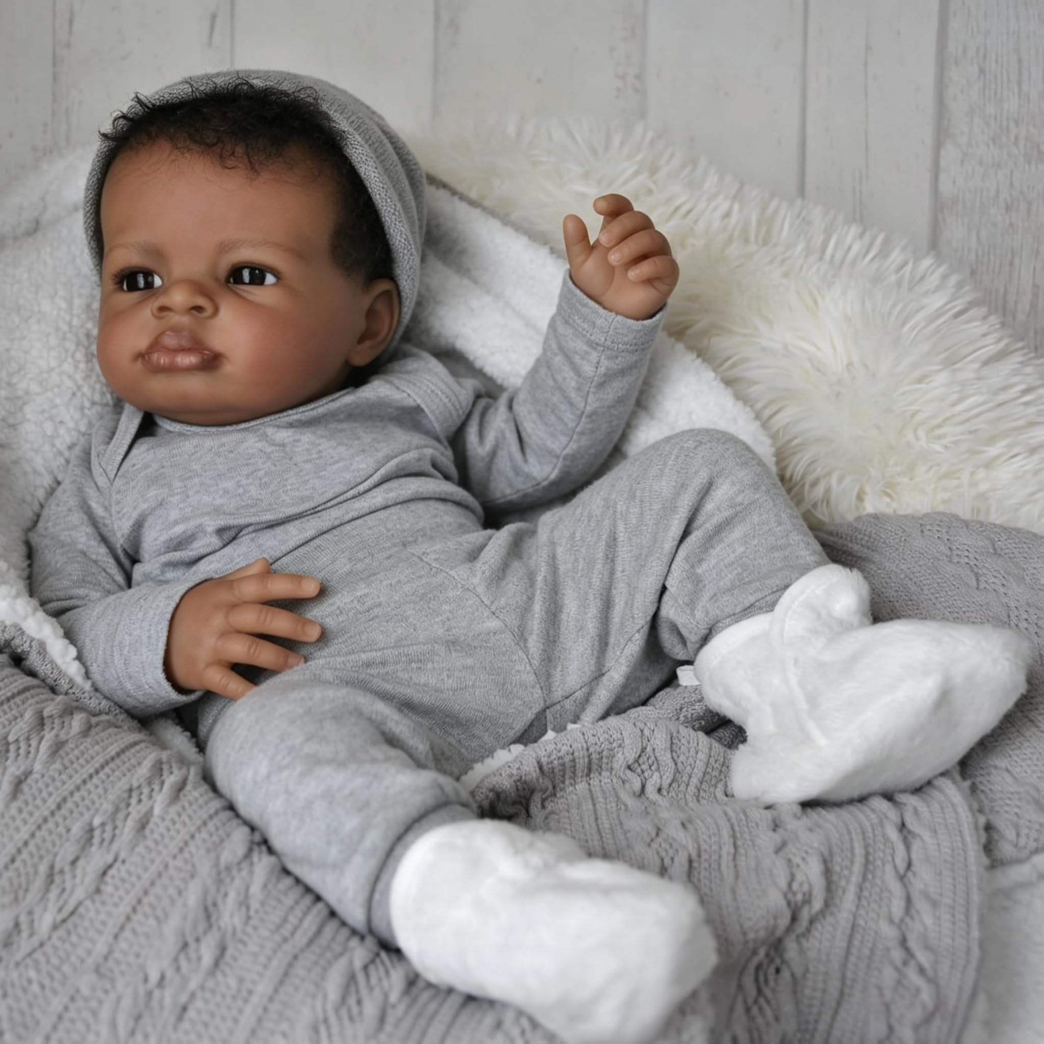 Zero pam 50 cm Reborn Baby Puppe Schwarze,Reborn Baby Junge Vollvinyl Lebensecht Anatomisch Korrekt,Realistische Babypuppen Weichen Körper, Vinyl Babypuppen Wie Echtes Babys