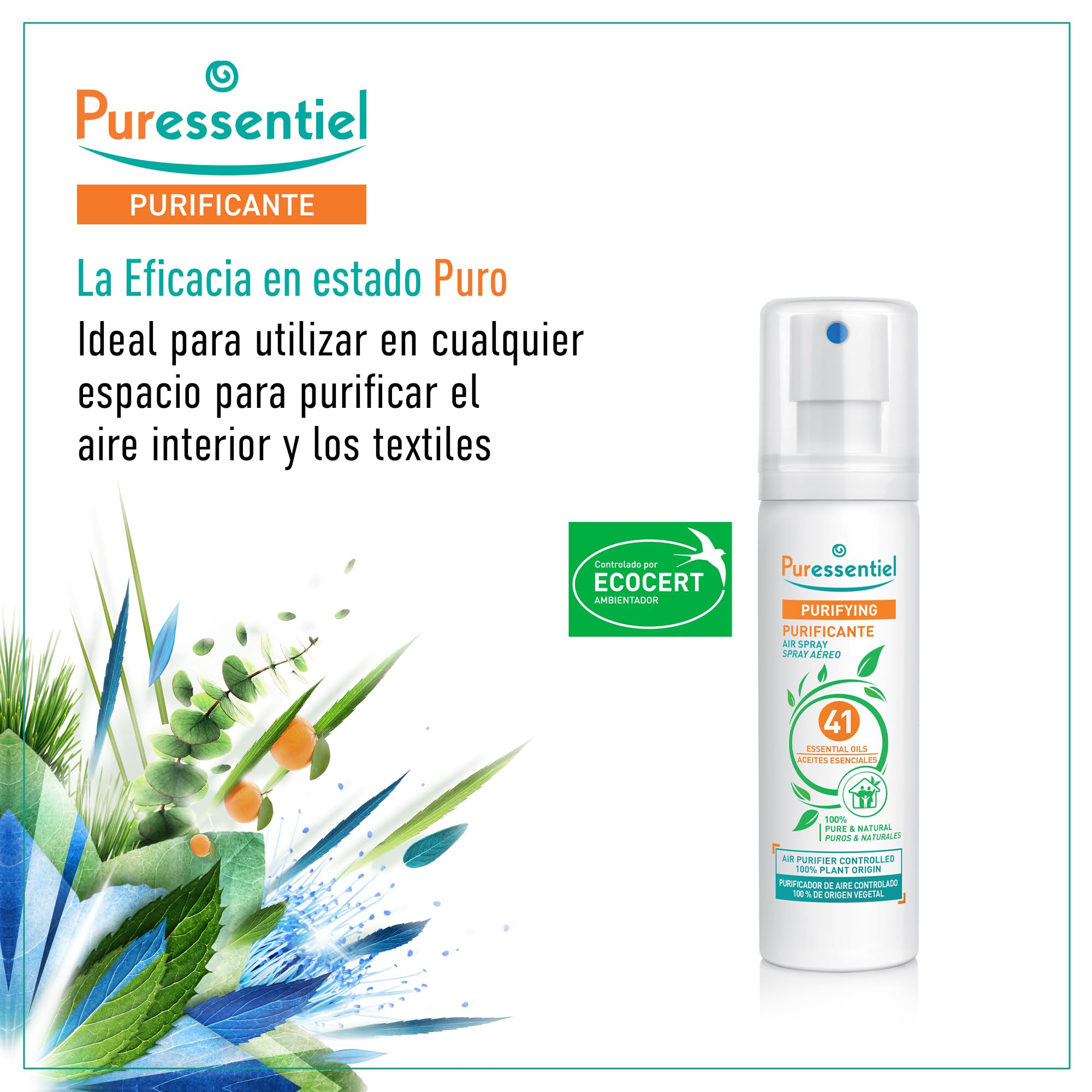 Puressentiel - Purificante - Spray Aereo Purificante con 41 Aceites Esenciales - 100% puros y naturales - Respire un aire purificado - Elimina contaminantes y malos olores - 75 ml