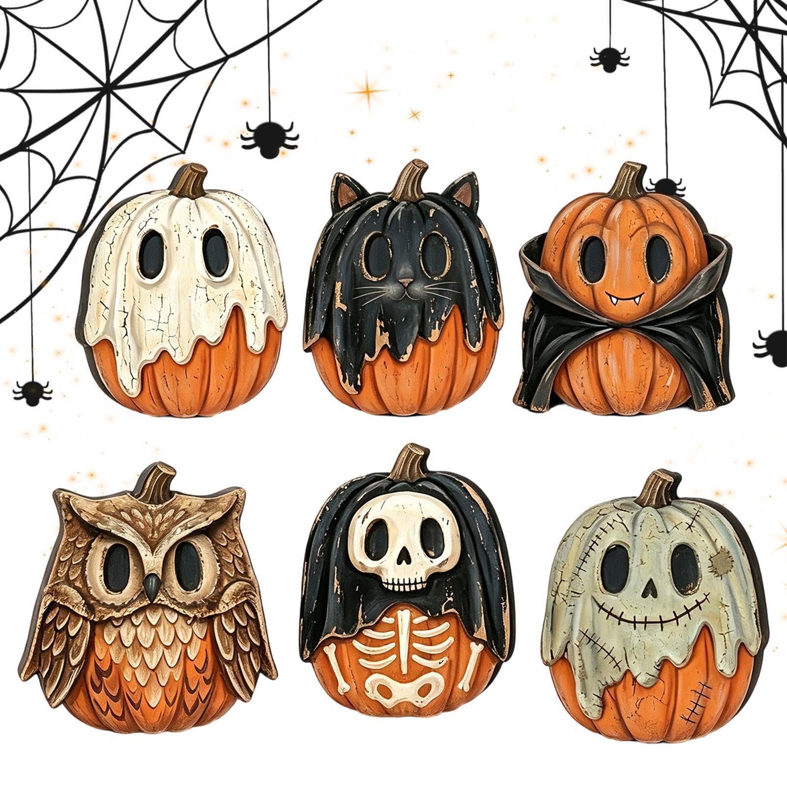 Statuette di Halloween, decorazione in stile vintage | Targa da tavolo con zucca e gufo per camino, caminetto, ingresso, appassionati e collezionisti