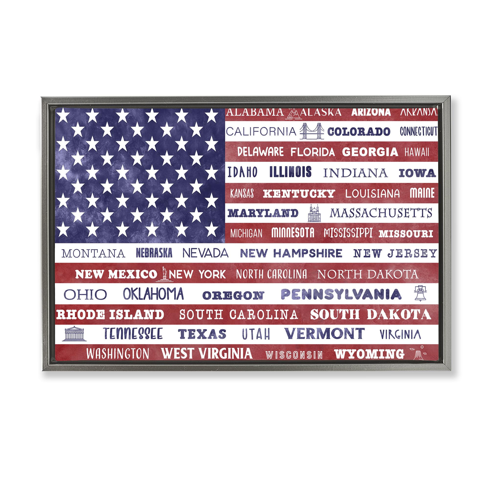 Stupell Industries Luster Gray (Matte) 'States Of America Flag'| Floating Frame Canvas Art