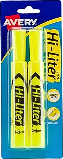 Avery Hi-Liter Desk-Style Highlighters, Smear Safe Ink, Chisel Tip, 2 Yellow Highlighters (24081) (Packaging may vary)