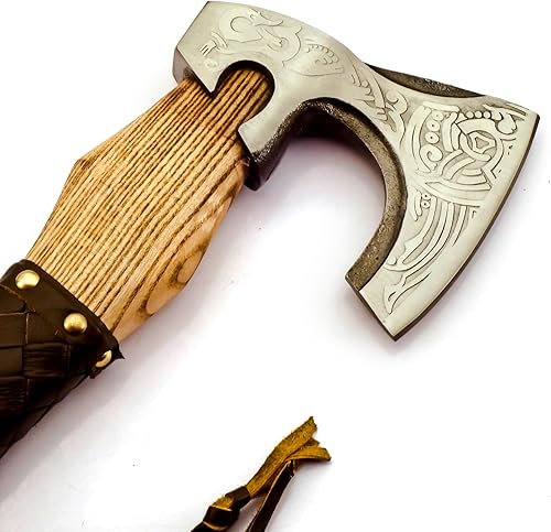 Miniatura 5 de Hacha barbuda de acero al carbono forjado a medida, estilo vikingo, hacha real, hacha para lanzar y acampar con envoltura de cuero, el mejor regalo