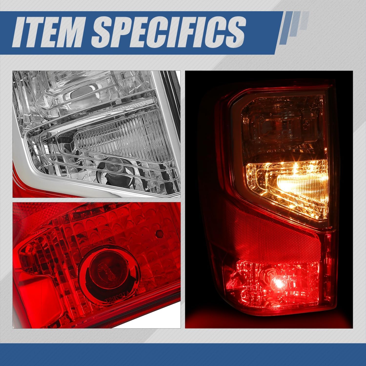 Auto Dynasty Tail Light Assembly Compatible with 2016-2024 Nissan Titan & XD, Driver Left Side Factory Style Halogen Tail lamp with Turn Signal & Brake Light, Chrome Housing, Red/Clear Lens