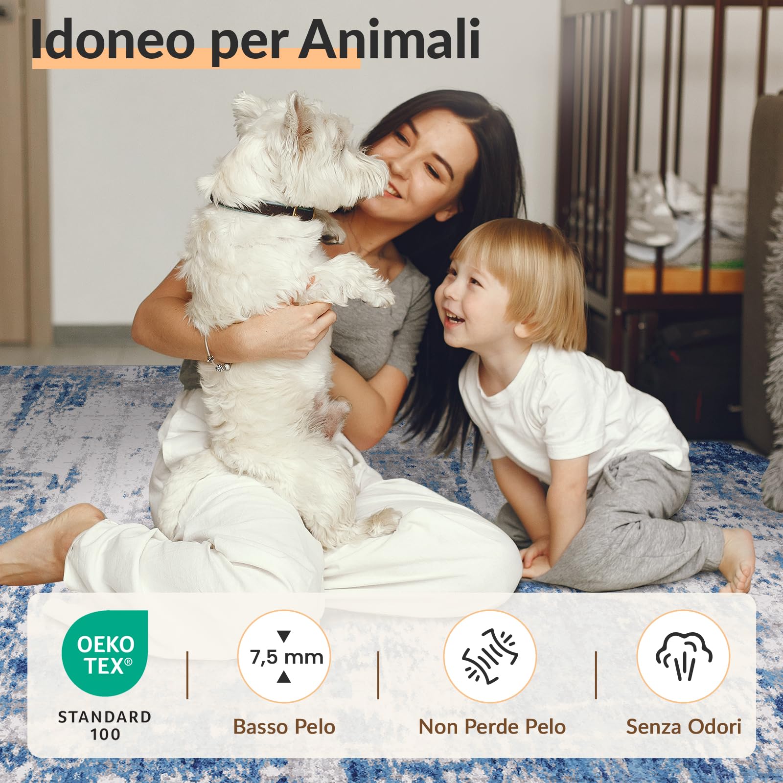 INOVADAY 150x210 cm Tappeto Lavabile in Lavatrice Tappeti Moderno Astratto Blu/Grigio