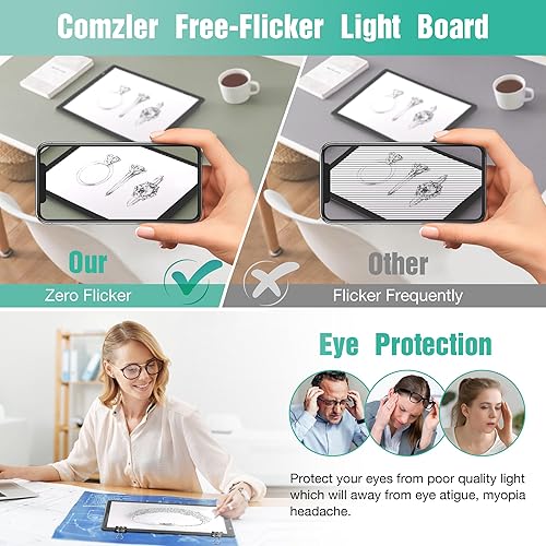 Miniatura 2 de comzler Tablero de luz, Caja de luz de seguimiento A4, almohadilla de luz magnética, Mesa de luz para rastreo, Tablero de dibujo de luz LED,