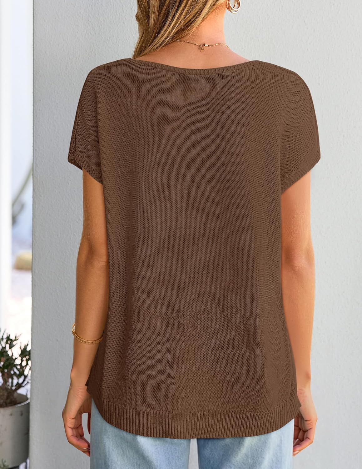 ZESICA Summer Short Sleeve Sweater for Women 2026 Casual V Neck Oversized Sweater Vest Lightweight Knit Pullover Tops - Image 6