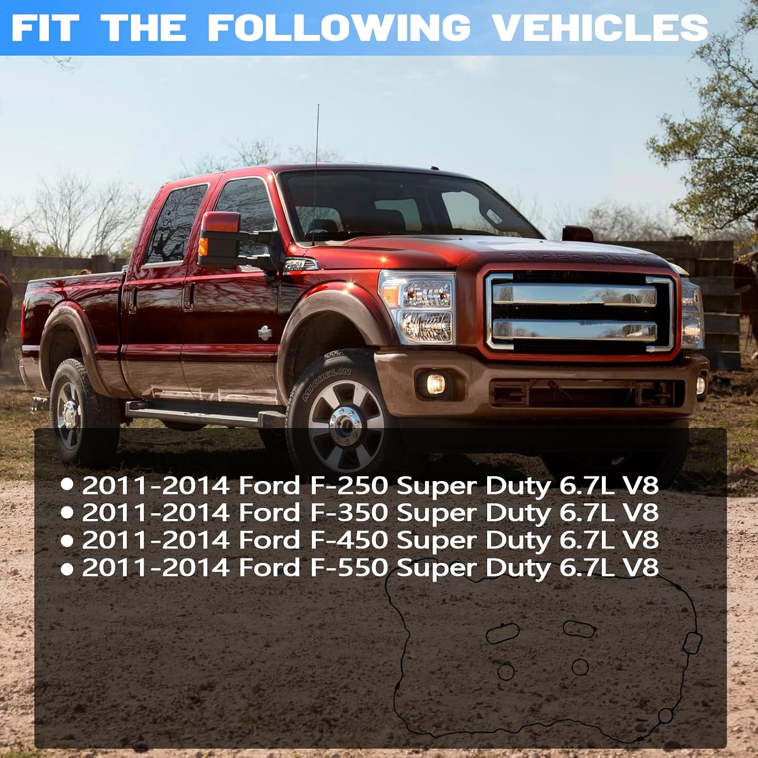 AUCERAMIC OS30844R Engine Oil Pan Gasket Set Fit for 2011-2014 Ford F-250 F-350 F-450 F-550 Super Duty 6.7L V8 OS32477