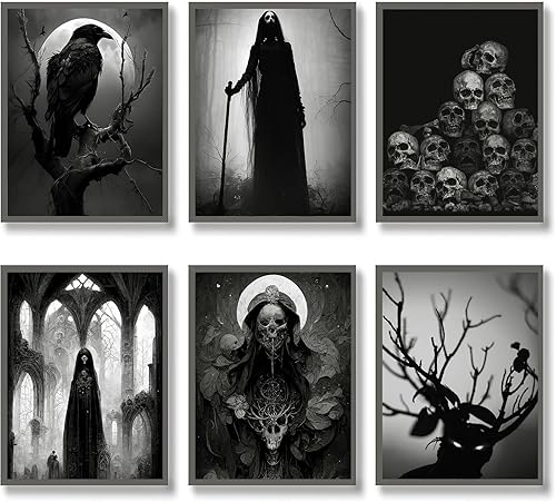 Decoración de pared gótica de bruja, decoración estética de Halloween, decoración gótica de pared, impresiones artísticas espeluznantes para
