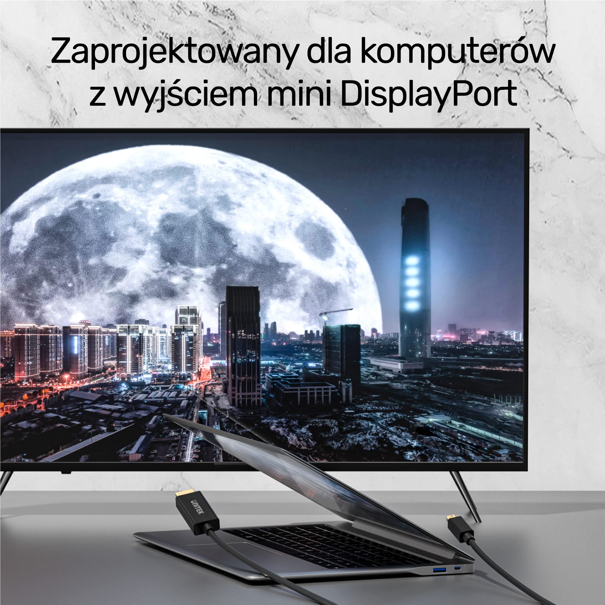 V1152A Unitek Adaptör miniDP NA HDMI 4K 30Hz Kablo 2M / 4K@30Hz / Plug and Play/HDR/Full HD/Audio-wideo/HDMI 1.4 / Altın Kaplama Bağlantılar/Renk siyah