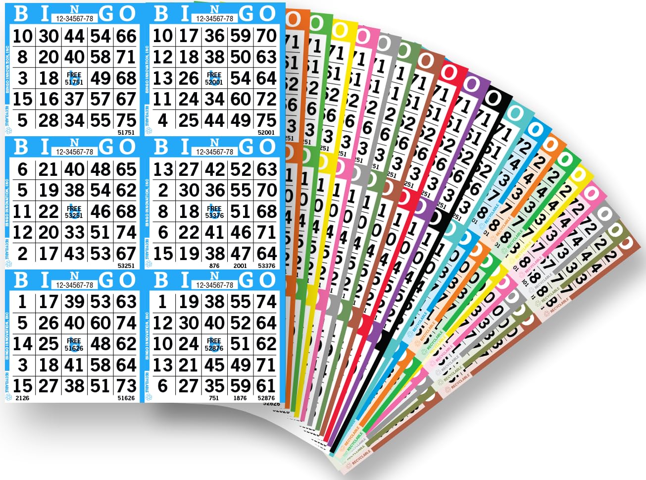 Bingo Books – 6 Faces, 20 Pages Each, 50 Disposable Game Books – 20-Color Rotation, Recyclable Dauber Sheets for Seniors & Events (6on20up)